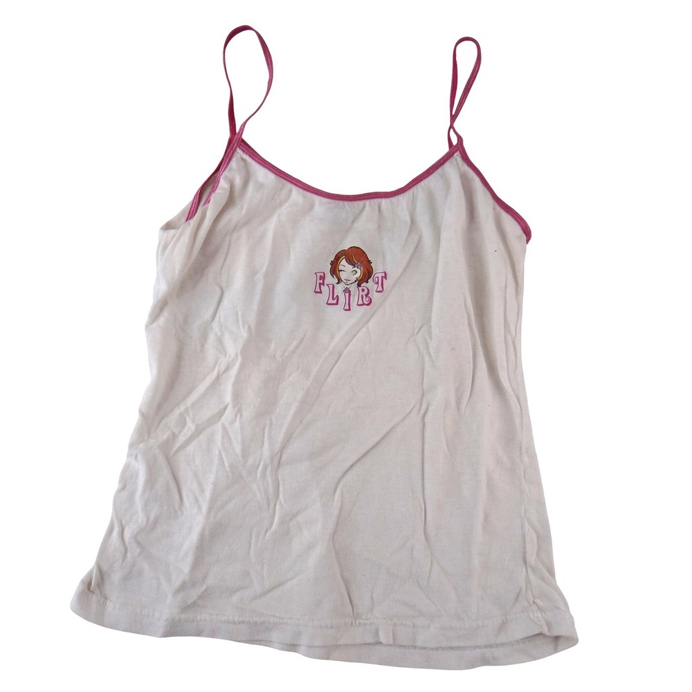 Peeping Tom Flirt Graphic Camisole Tank Top White Pink Y2K Anime Girl Large